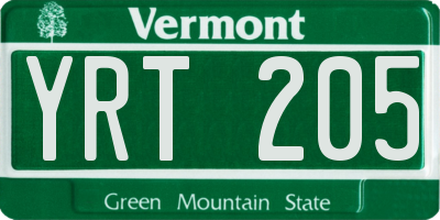 VT license plate YRT205