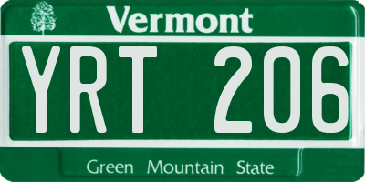 VT license plate YRT206