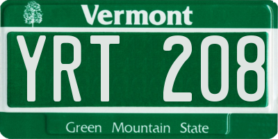 VT license plate YRT208