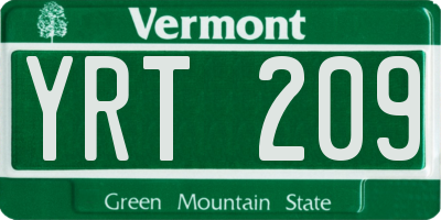VT license plate YRT209