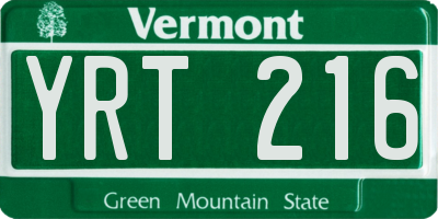 VT license plate YRT216