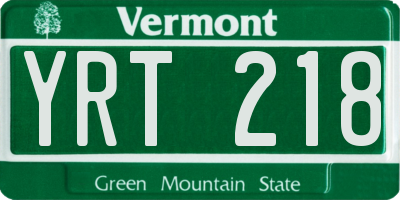 VT license plate YRT218