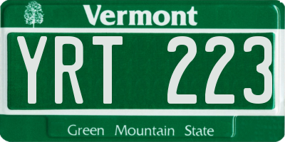 VT license plate YRT223