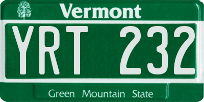 VT license plate YRT232