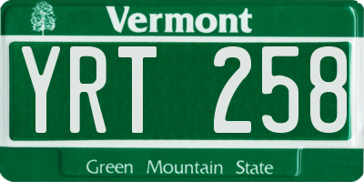 VT license plate YRT258