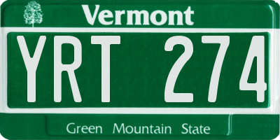 VT license plate YRT274