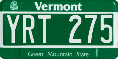 VT license plate YRT275