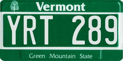 VT license plate YRT289