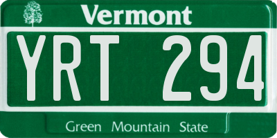 VT license plate YRT294
