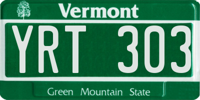 VT license plate YRT303