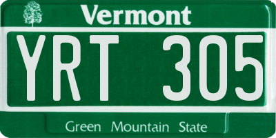 VT license plate YRT305