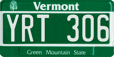 VT license plate YRT306
