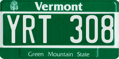 VT license plate YRT308