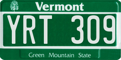 VT license plate YRT309