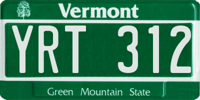 VT license plate YRT312
