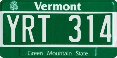 VT license plate YRT314