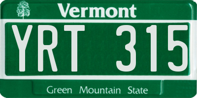 VT license plate YRT315