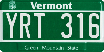 VT license plate YRT316