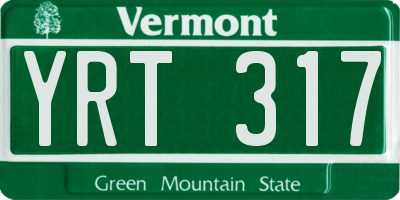 VT license plate YRT317