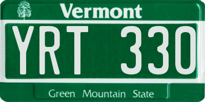VT license plate YRT330