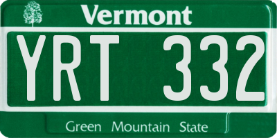 VT license plate YRT332