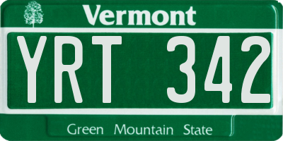 VT license plate YRT342