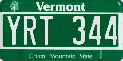 VT license plate YRT344