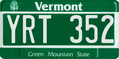VT license plate YRT352