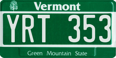 VT license plate YRT353
