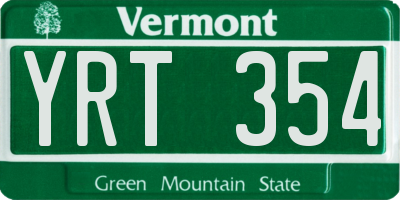 VT license plate YRT354