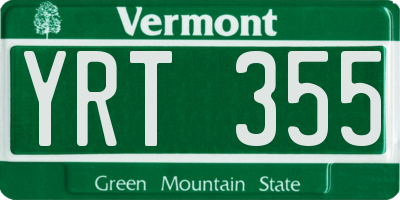 VT license plate YRT355