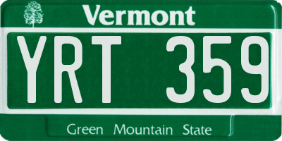 VT license plate YRT359