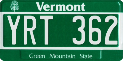 VT license plate YRT362