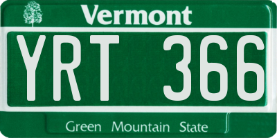 VT license plate YRT366