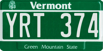VT license plate YRT374