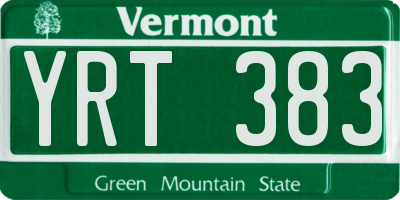 VT license plate YRT383