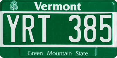 VT license plate YRT385