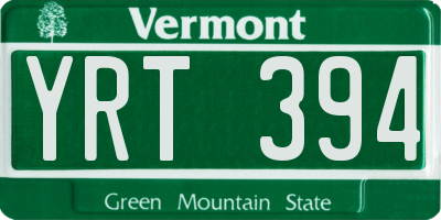 VT license plate YRT394