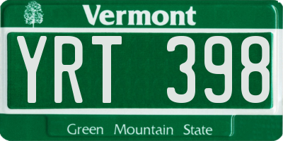 VT license plate YRT398