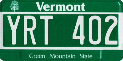 VT license plate YRT402