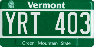 VT license plate YRT403
