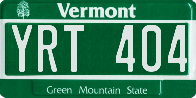 VT license plate YRT404