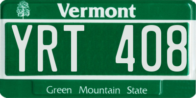VT license plate YRT408