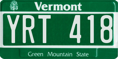 VT license plate YRT418