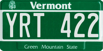 VT license plate YRT422