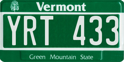 VT license plate YRT433