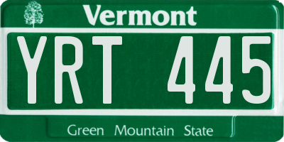 VT license plate YRT445