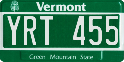 VT license plate YRT455