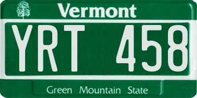 VT license plate YRT458