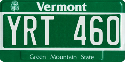VT license plate YRT460